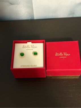 Stella Rose London Sterling Silver green CZ halo stud style Pave set crystal NIB